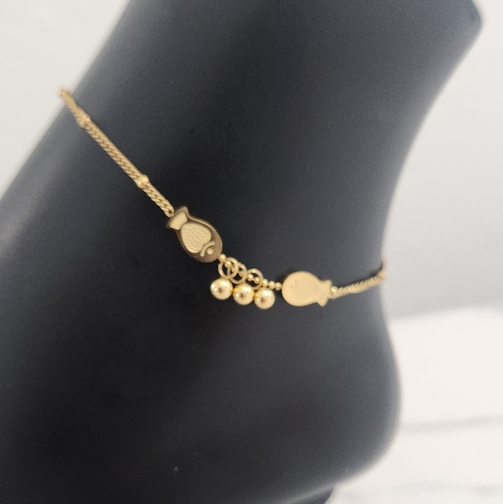 Gold Fish Anklet Bracelet with Dangle Beads Dainty Nautical Adjustable - Picture 4 of 14